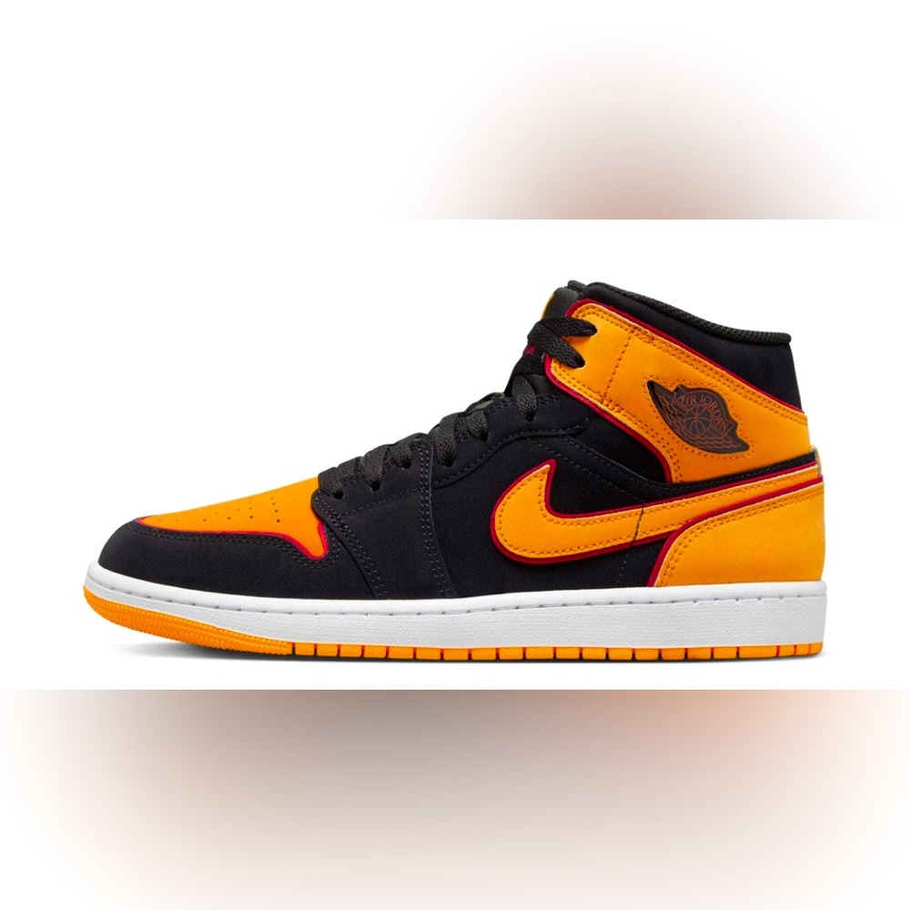Air Jordan 1 MID Fat Tongue Black Vivid Orange Cardinal Red-White New